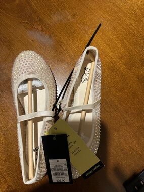 art class Ivory Rhinestone Mary Jane Flats